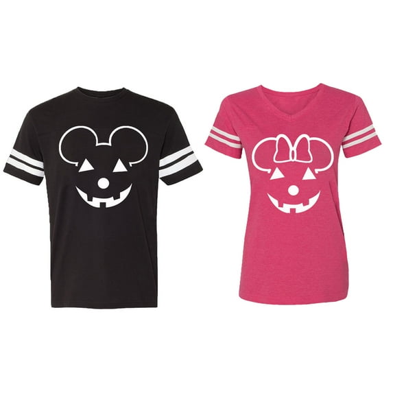 Matching Couple Cotton Jerseys (Men Black / Women Pink) (Men S / Women M)