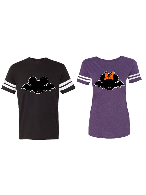 Matching Couple Cotton Jerseys (Men Black / Women Purple) (Men S / Women XL)