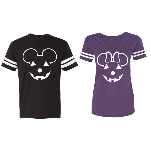 Matching Couple Cotton Jerseys (Men Black / Women Purple) (Men XL / Women L)