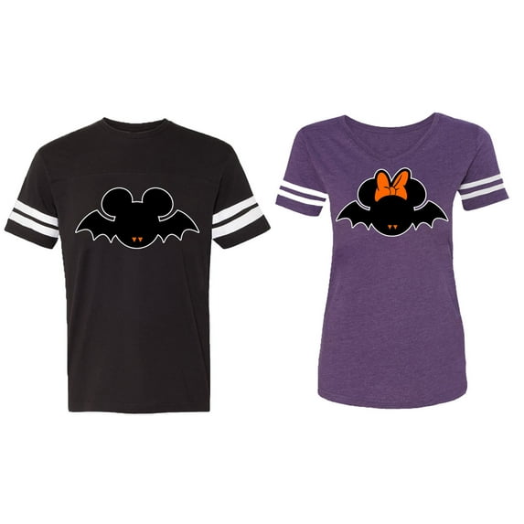 Matching Couple Cotton Jerseys (Men Black / Women Purple) (Men XXL / Women M)