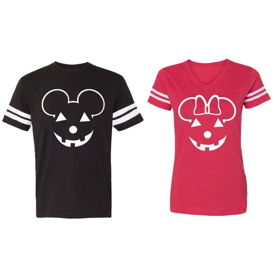 Matching Couple Cotton Jerseys (Men Black / Women Red) (Men S / Women XL)