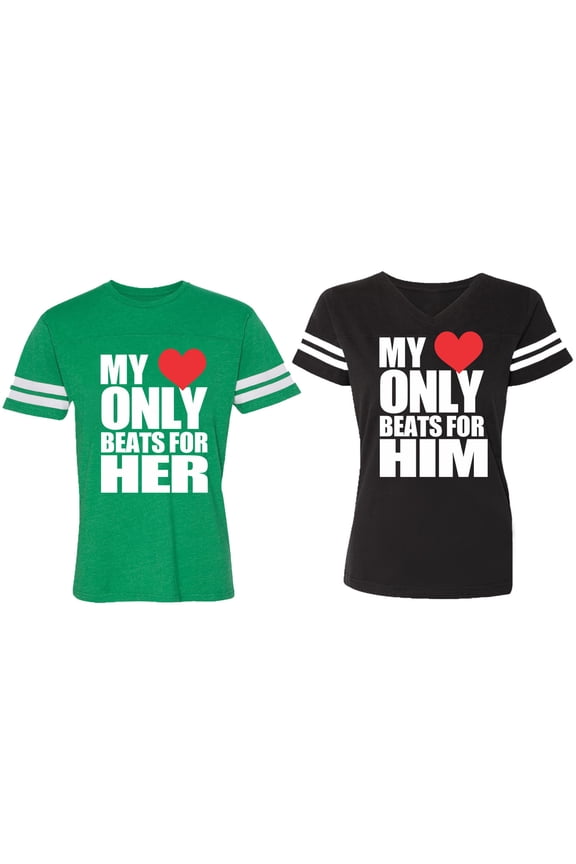 Matching Couple Cotton Jerseys (Men Green / Women Black) (Men S / Women S)