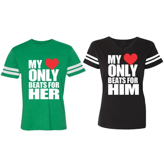 Matching Couple Cotton Jerseys (Men Green / Women Black) (Men XL / Women M)