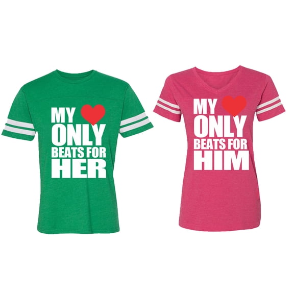 Matching Couple Cotton Jerseys (Men Green / Women Pink) (Men XL / Women XL)