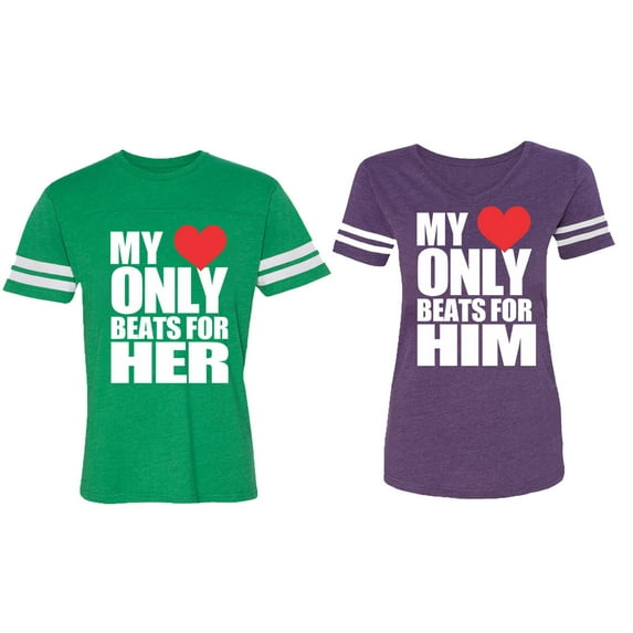 Matching Couple Cotton Jerseys (Men Green / Women Purple) (Men M / Women L)