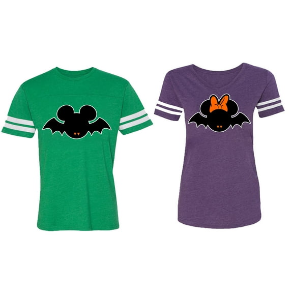 Matching Couple Cotton Jerseys (Men Green / Women Purple) (Men M / Women S)