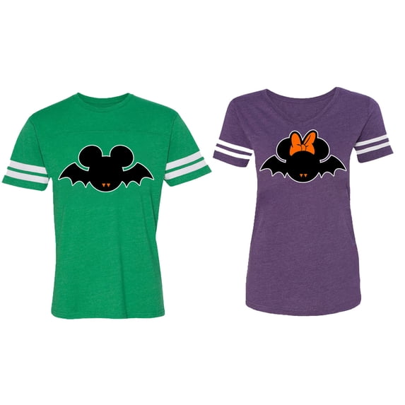 Matching Couple Cotton Jerseys (Men Green / Women Purple) (Men S / Women XXL)