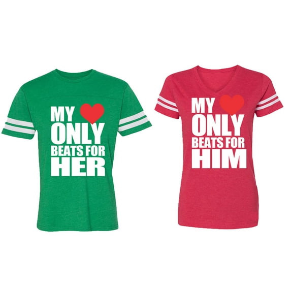 Matching Couple Cotton Jerseys (Men Green / Women Red) (Men L / Women M)