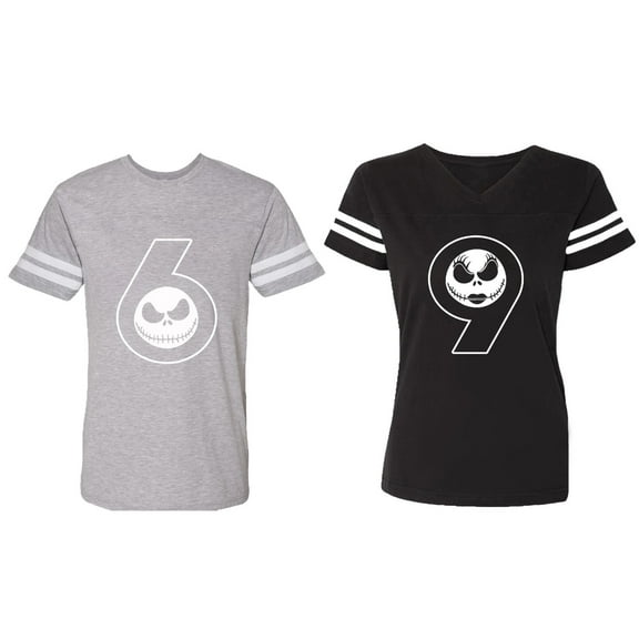 Matching Couple Cotton Jerseys (Men Heather / Women Black) (Men S / Women S)