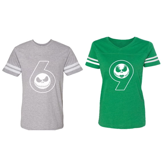 Matching Couple Cotton Jerseys (Men Heather / Women Green) (Men L / Women M)
