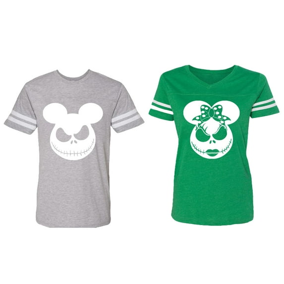 Matching Couple Cotton Jerseys (Men Heather / Women Green) (Men L / Women M)