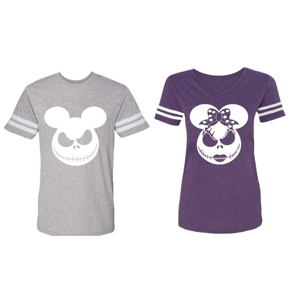 Matching Couple Cotton Jerseys (Men Heather / Women Purple) (Men M / Women XXL)