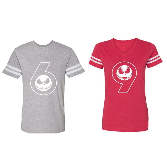 Matching Couple Cotton Jerseys (Men Heather / Women Red) (Men M / Women XL)