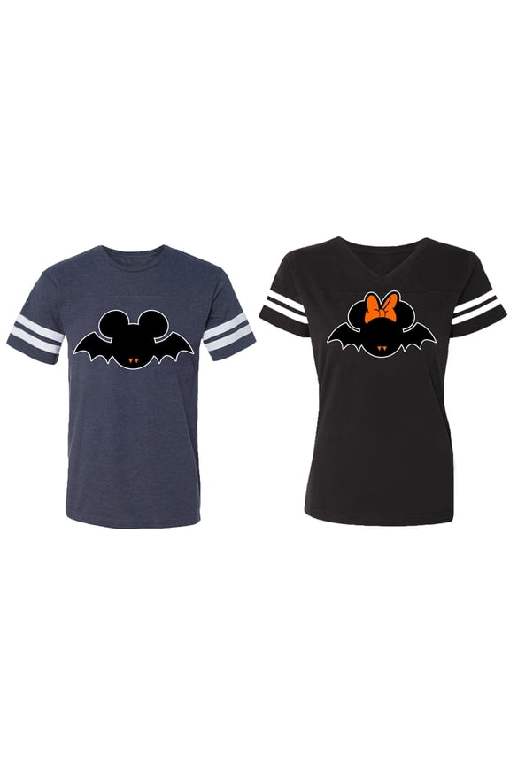 Matching Couple Cotton Jerseys (Men Navy / Women Black) (Men S / Women S)