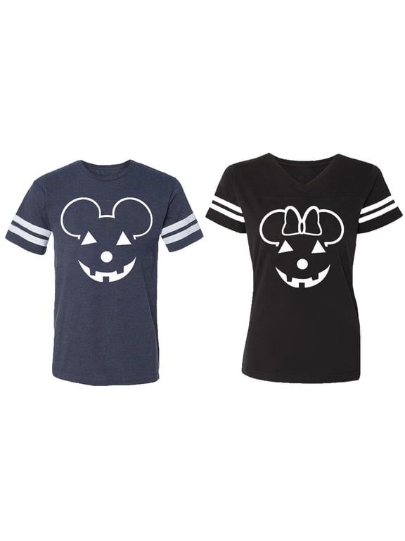 Matching Couple Cotton Jerseys (Men Navy / Women Black) (Men S / Women S)