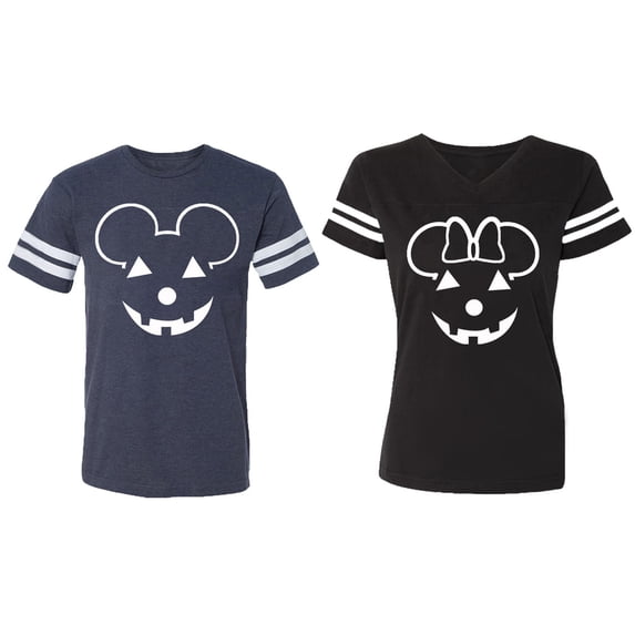 Matching Couple Cotton Jerseys (Men Navy / Women Black) (Men XL / Women XL)