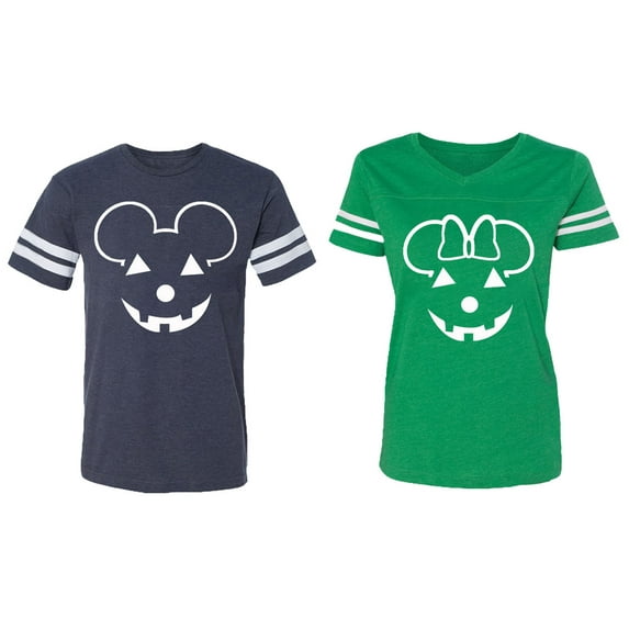 Matching Couple Cotton Jerseys (Men Navy / Women Green) (Men M / Women S)