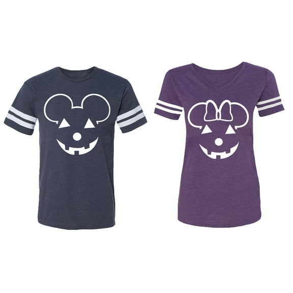 Matching Couple Cotton Jerseys (Men Navy / Women Purple) (Men M / Women S)