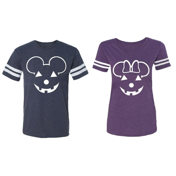 Matching Couple Cotton Jerseys (Men Navy / Women Purple) (Men S / Women L)