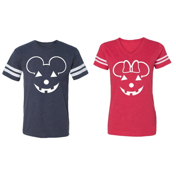 Matching Couple Cotton Jerseys (Men Navy / Women Red) (Men S / Women L)
