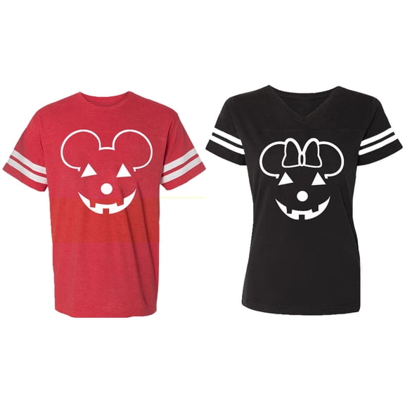Matching Couple Cotton Jerseys (Men Red / Women Black) (Men M / Women XL)