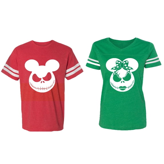 Matching Couple Cotton Jerseys (Men Red / Women Green) (Men M / Women L)