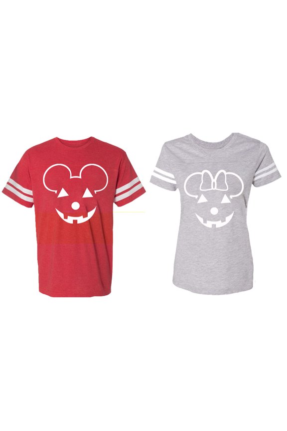Matching Couple Cotton Jerseys (Men Red / Women Heather) (Men M / Women XXL)