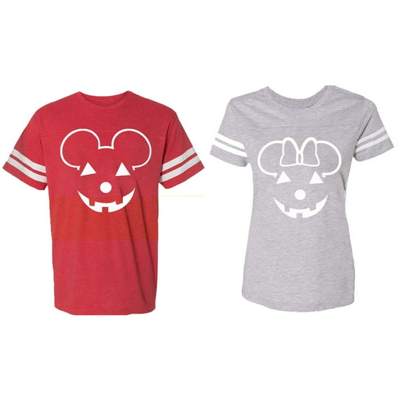 Matching Couple Cotton Jerseys (Men Red / Women Heather) (Men XXL / Women M)