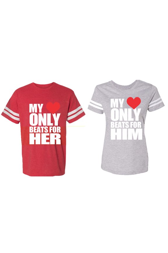 Matching Couple Cotton Jerseys (Men Red / Women Heather) (Men XXXL / Women XXL)
