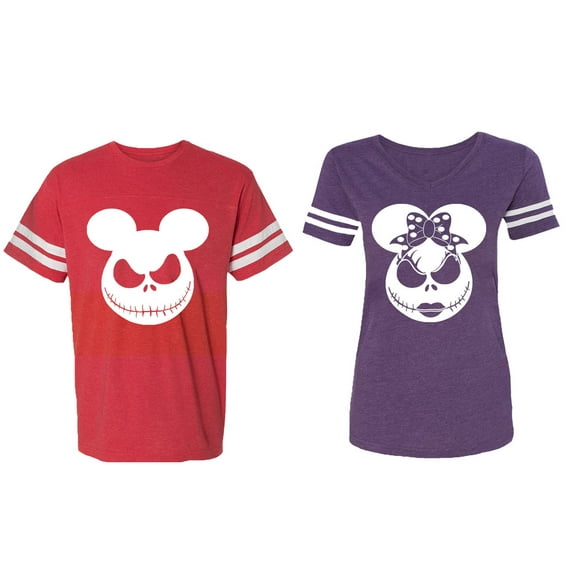 Matching Couple Cotton Jerseys (Men Red / Women Purple) (Men XXL / Women XXL)
