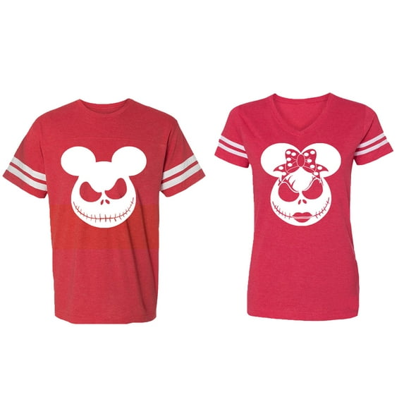 Matching Couple Cotton Jerseys (Men Red / Women Red) (Men M / Women M)