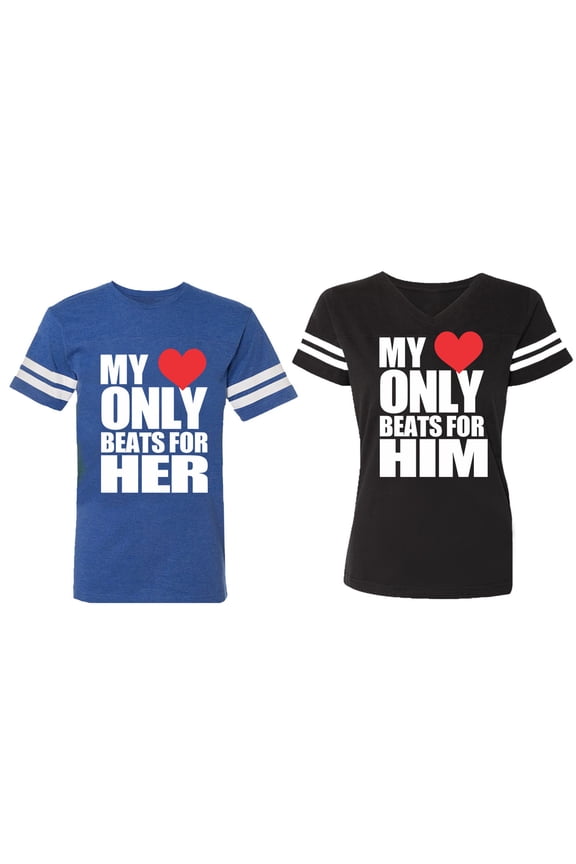 Matching Couple Cotton Jerseys (Men Royal / Women Black) (Men XL / Women XXL)