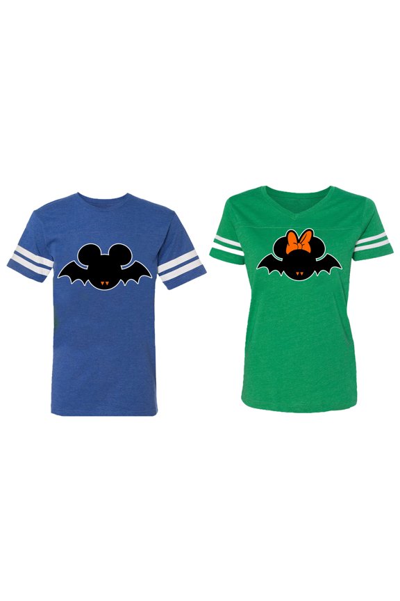 Matching Couple Cotton Jerseys (Men Royal / Women Green) (Men XL / Women XL)