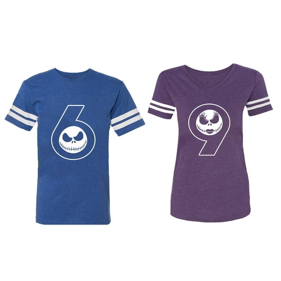 Matching Couple Cotton Jerseys (Men Royal / Women Purple) (Men L / Women XXL)