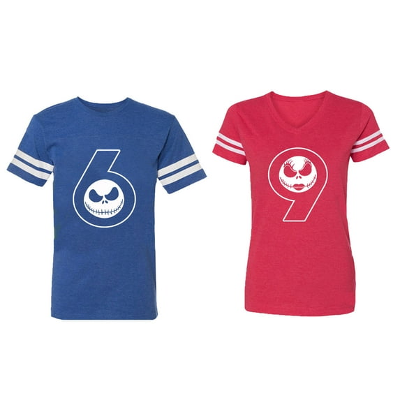 Matching Couple Cotton Jerseys (Men Royal / Women Red) (Men XXL / Women M)