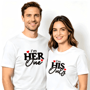 Matching Couple Crewneck Cotton T-Shirts His and Hers Casual White Valentine's Tees Men-S