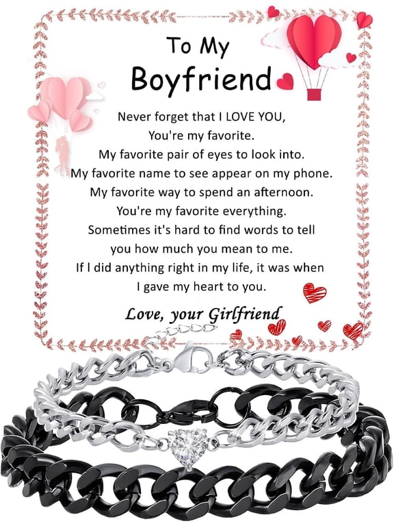 Matching Couple Cuban Chain Bracelets Gifts for Boyfriend Husband Soulmate Girlfriend Valentine's Day Anniversary Birthday Christmas Gift for Him and Her,Adjustable Size