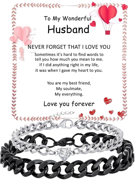 Matching Couple Cuban Chain Bracelets Gifts for Boyfriend Husband Soulmate Girlfriend Valentine's Day Anniversary Birthday Christmas Gift for Him and Her,Adjustable Size