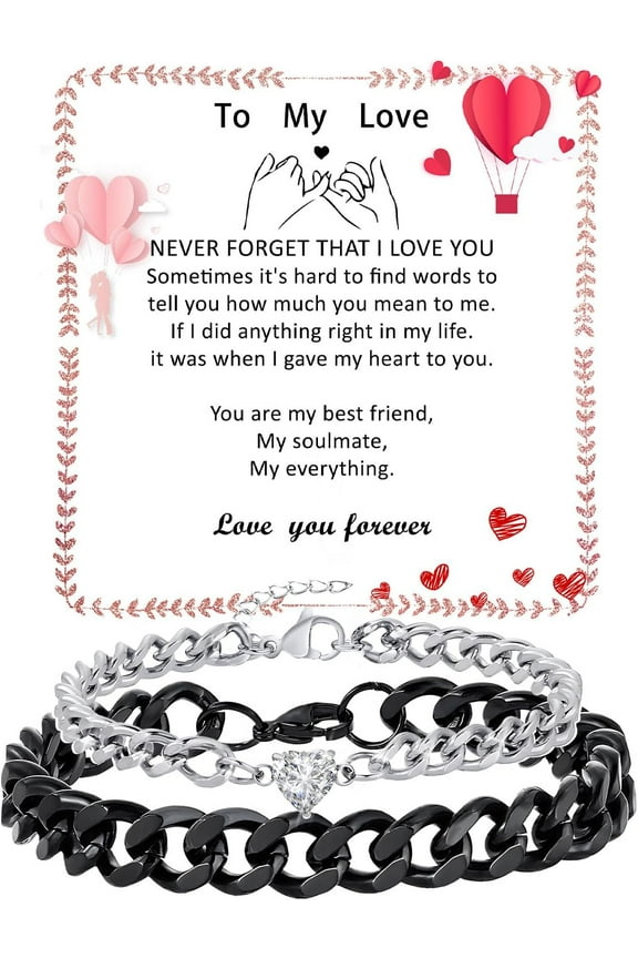 Matching Couple Cuban Chain Bracelets Gifts for Boyfriend Husband Soulmate Girlfriend Valentine's Day Anniversary Birthday Christmas Gift for Him and Her,Adjustable Size