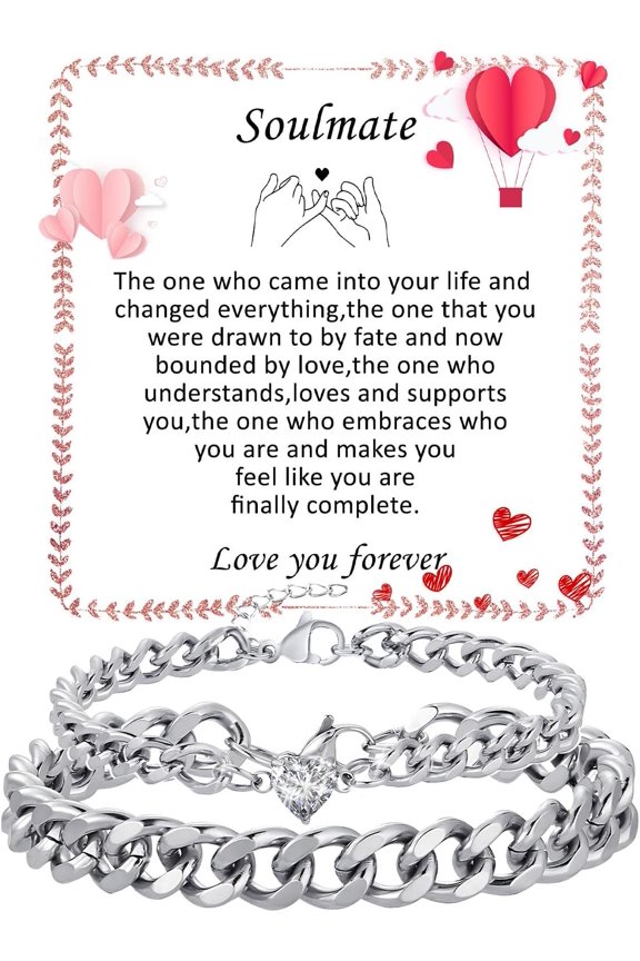 Matching Couple Cuban Chain Bracelets Gifts for Boyfriend Husband Soulmate Girlfriend Valentine's Day Anniversary Birthday Christmas Gift for Him and Her,Adjustable Size