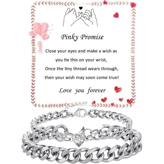 Matching Couple Cuban Chain Bracelets Gifts for Boyfriend Husband Soulmate Girlfriend Valentine's Day Anniversary Birthday Christmas Gift for Him and Her,Adjustable Size