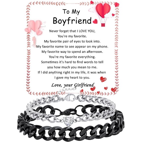 Matching Couple Cuban Chain Bracelets Gifts for Boyfriend Husband Soulmate Girlfriend Valentine's Day Anniversary Birthday Christmas Gift for Him and Her,Adjustable Size