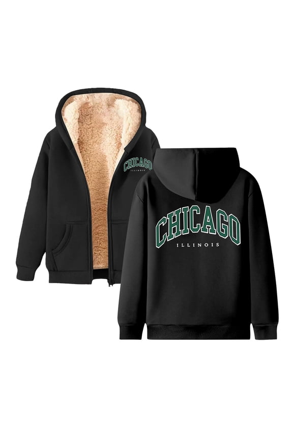 Matching Couple Graphic Hoodie Jacket Zip Up Plush Lined Active Tracksuit Coat for Men Women Winter Outwear