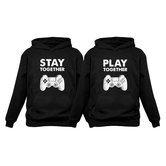 Matching Couple Hoodies Set Play Together Stay Together Funny Gamer Valentine Stay Black Large / Play Black Small