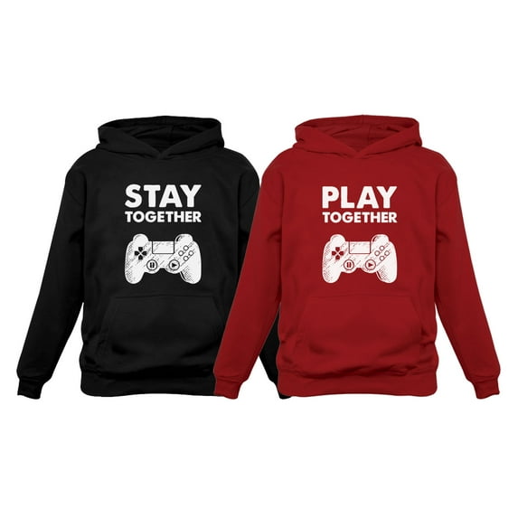 Matching Couple Hoodies Set Play Together Stay Together Funny Gamer Valentine Stay Black XX-Large / Play Red XX-Large