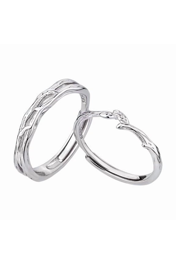 Matching Couple Rings for Him and Her Set Silver Plated Adjustable Love Engagement Finger Ring Statement Jewelry Gifts