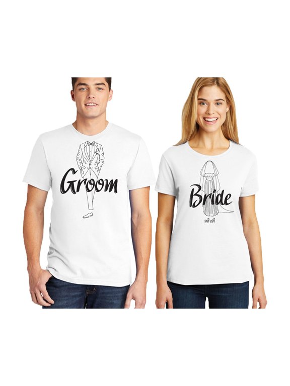 Matching Couple Shirts Groom Bride Image Couple Tshirts Printed For Men Women Hubby Wife Perfect Gift for Honeymoon Wedding Party Valentines Proposal day Color White-White Size Men 3XL / Women 3XL