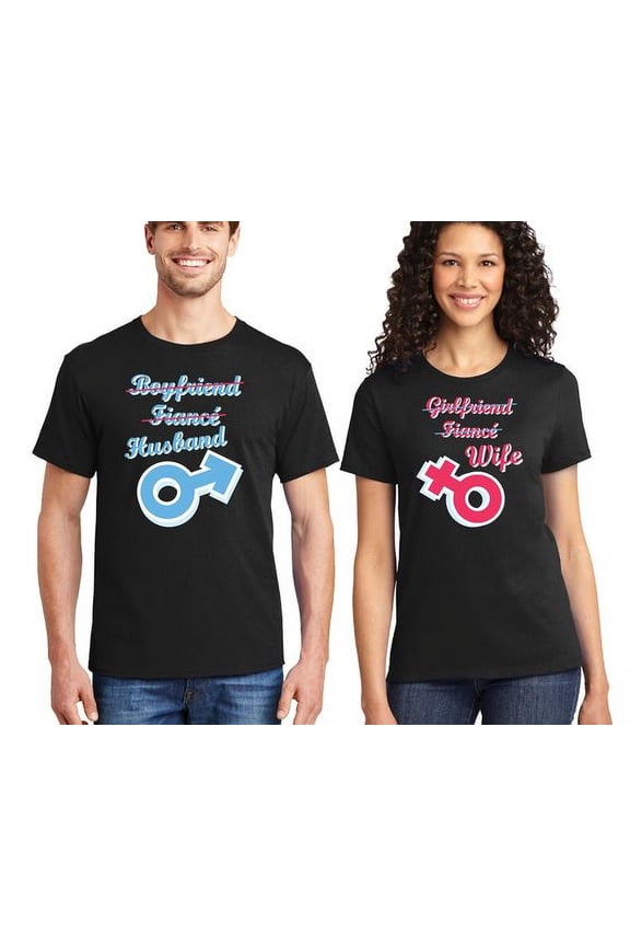 Matching Couple Shirts Husband Wife Symbol Men Women Couple Tshirts Printed Shirt (Black/Black) (Men L / Women L)