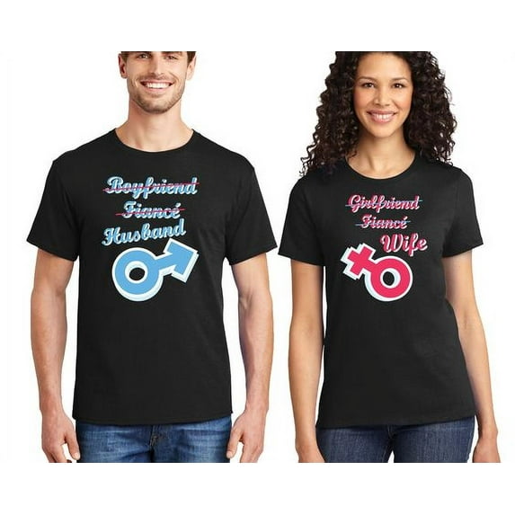 Matching Couple Shirts Husband Wife Symbol Men Women Couple Tshirts Printed Shirt (Black/Black) (Men M / Women M)