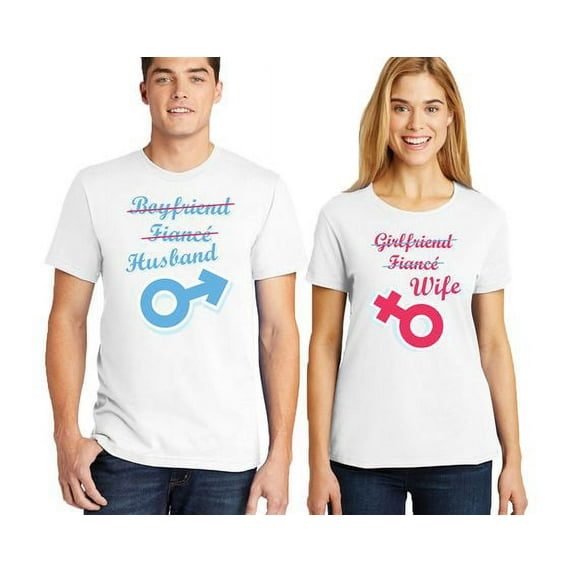 Matching Couple Shirts Husband Wife Symbol Men Women Couple Tshirts Printed Shirt (White/White) ( Men S / Women M)